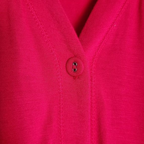 LOGO by Lori Goldstein Women's Hot Pink Cardigan Tunic Lace Trim Top Size M - Picture 2 of 9
